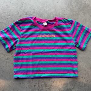 Vintage Y2k Odd Future Purple Striped Embroidered Crop Short Sleeve Tee Small